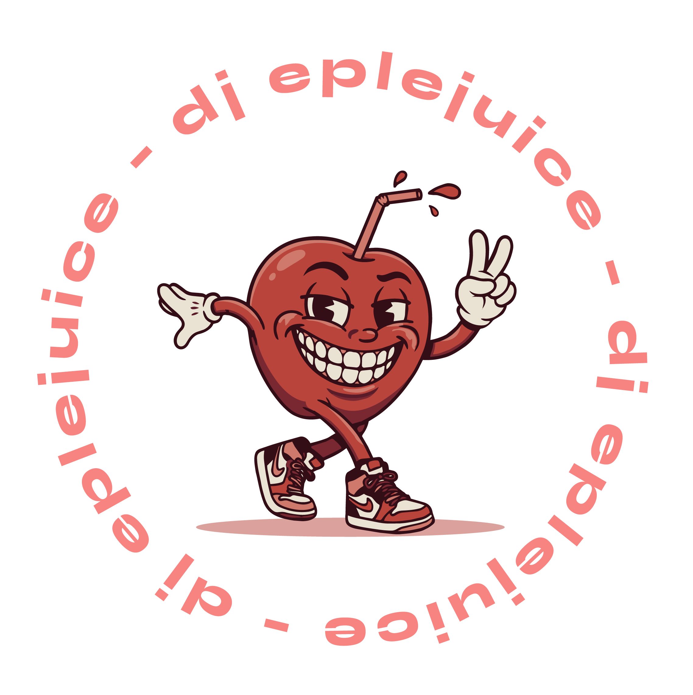 DJ Eplejuice-maskoten i en sirkel av logoens navn
